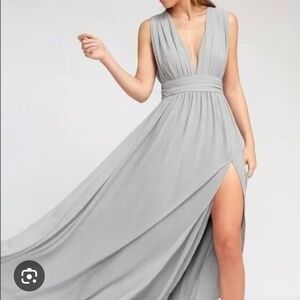 Lulu's Gray Maxi Dress with Slit